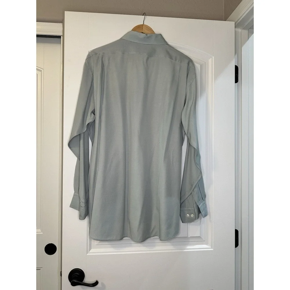 Arrow Satin Twill \Green Long Sleeve Button-Up‎ Shirt Men's XL 17 34/35 - Picture 3 of 9